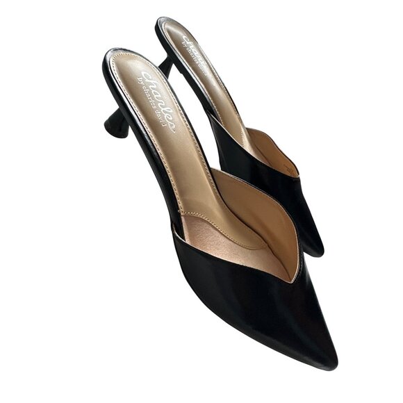 Charles By Charles Black Aloe Mule David Black Pointed Toe Kitten Heels Size 8 - Picture 3 of 8